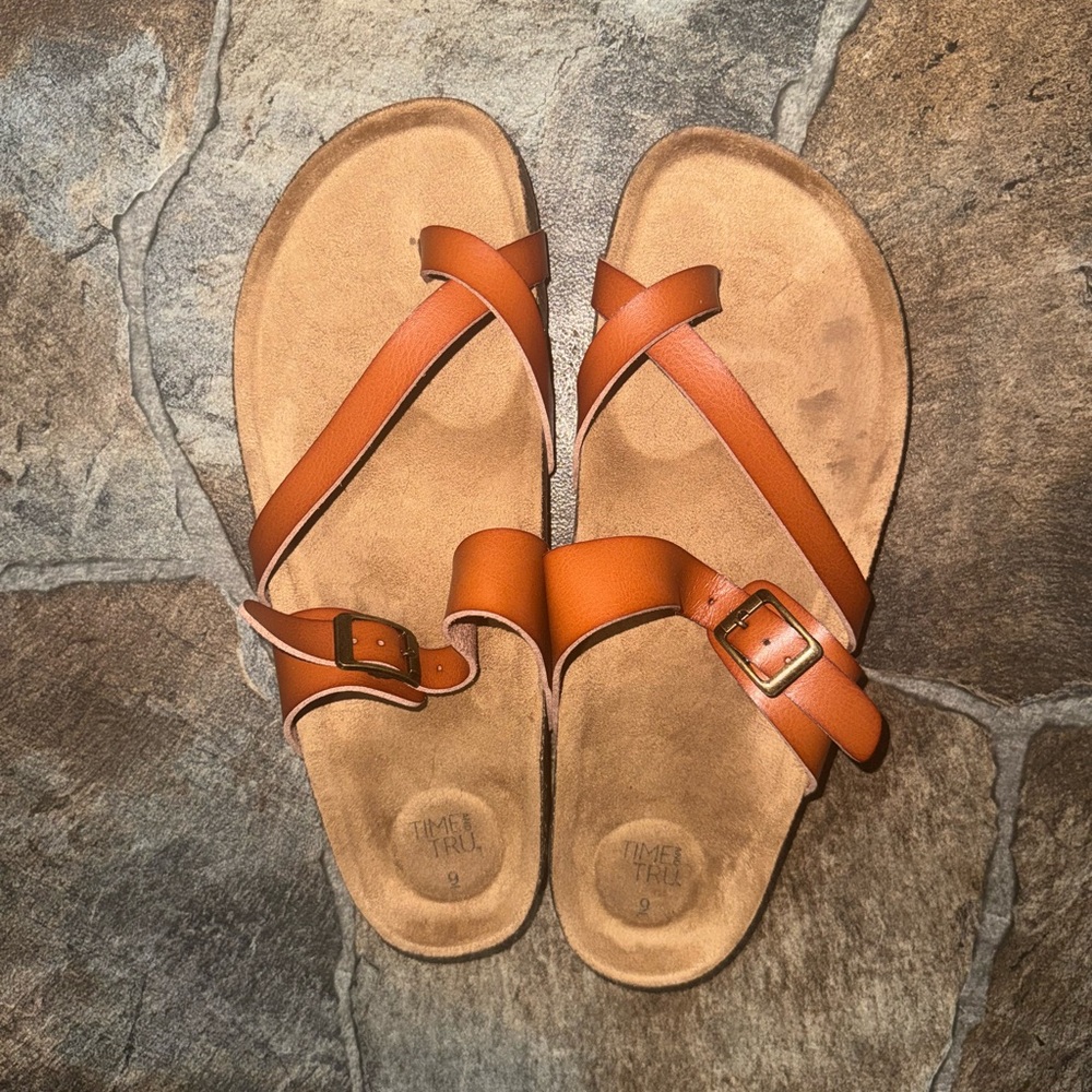 Tan Leather Sandals with Buckle